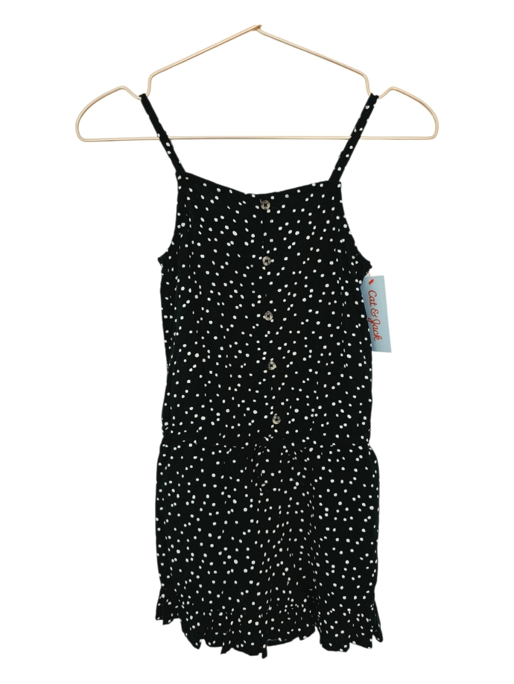 Cat & Jack Black Polka Dot Sleeveless Romper Small 6/7 NWT